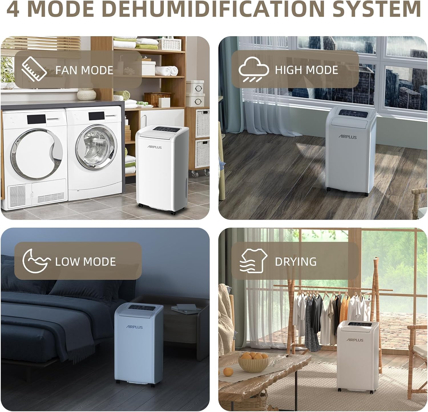 AIRPLUS 4,500 Sq.Ft 70 Pint Dehumidifiers for Basement and Home-with Drain Hose,Efficient,Energy-with Dual Protection and 4 Smart Modes,24H Timer,Defrost,for Large room