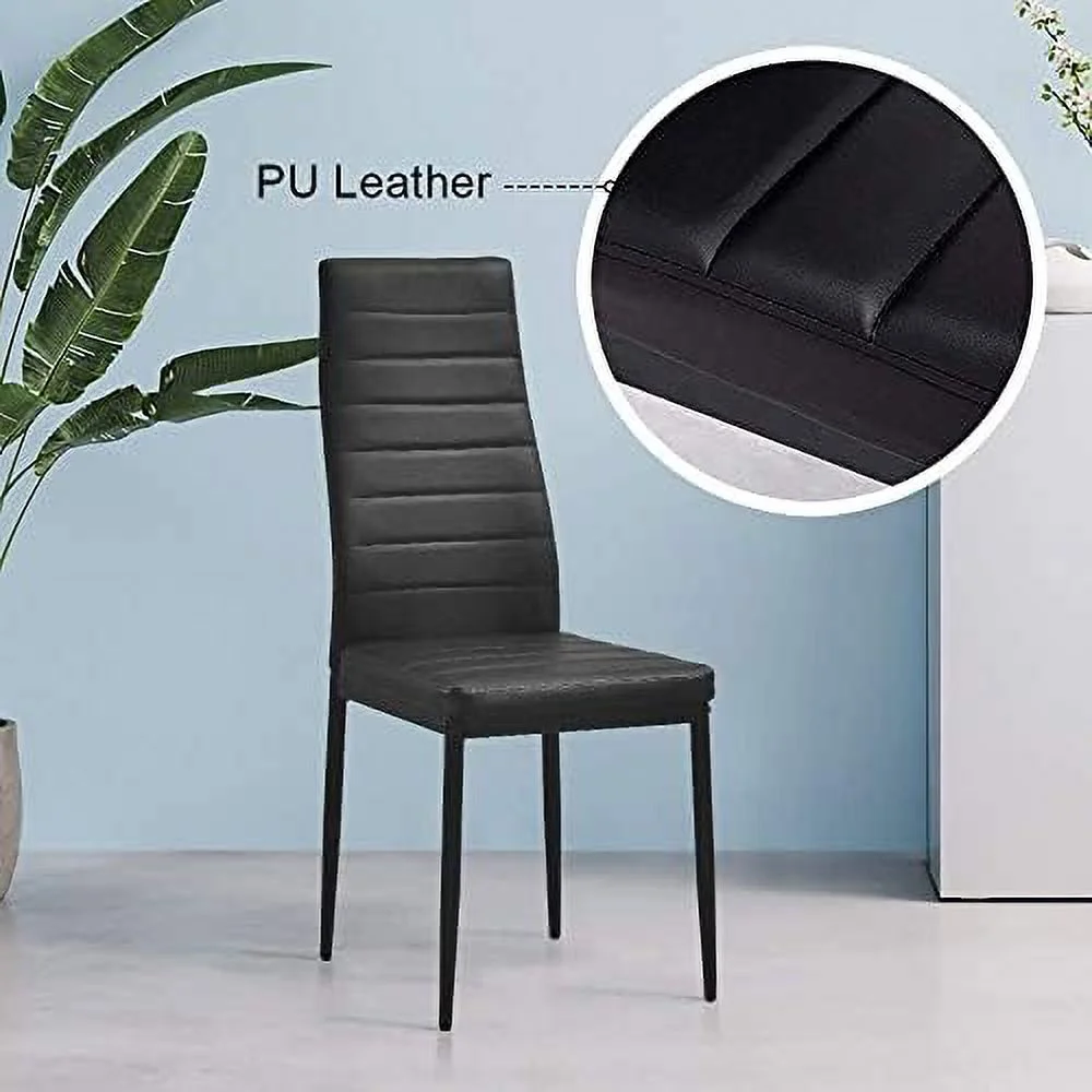KHBIULIFE 4HOMART Yvonne&amp;F.L..M. Modern 5 Pieces Black Dining Table with Chairs for 4 People Glass Tempered Dining Table and Kitchen Chairs Set of 4 Faux Leather for Small Apartment H