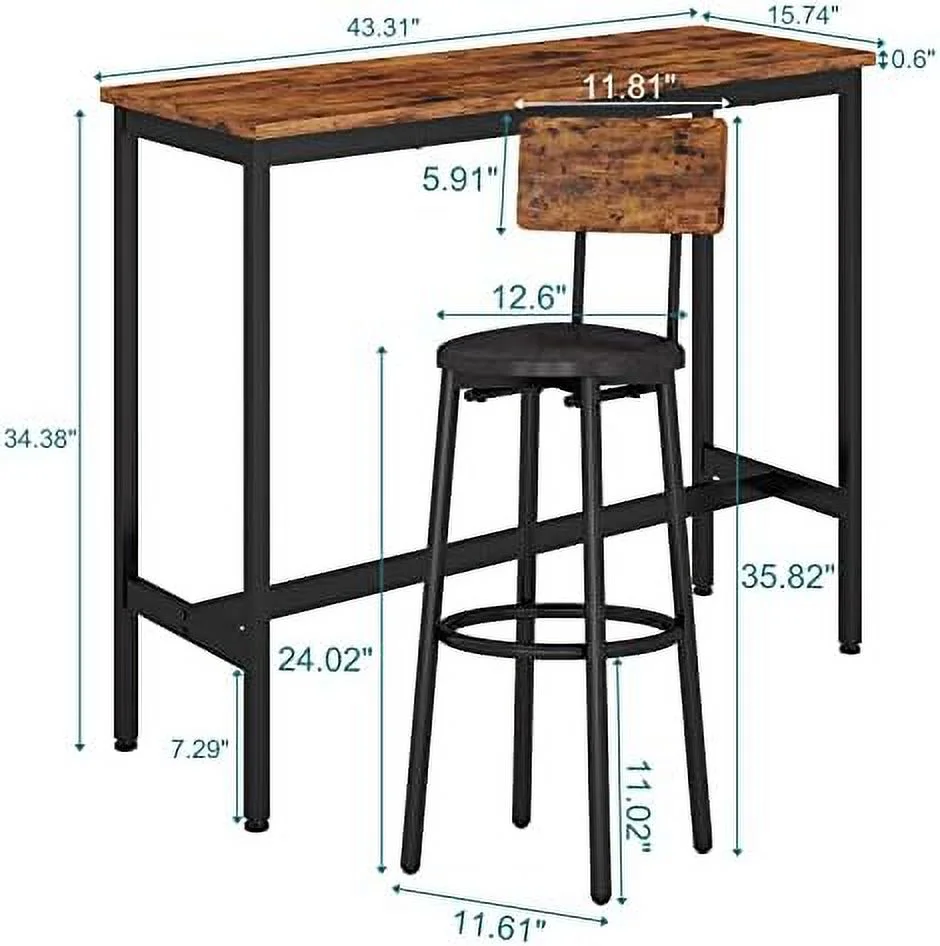 Table and Chairs Set for 4  5 Pieces Counter Height Dining Table Set Pub Table and 4 PU Soft Stools with Backrest  Breakfast High Table Set for Kitchen  Bistro  Rustic Brown(5  47Inch)