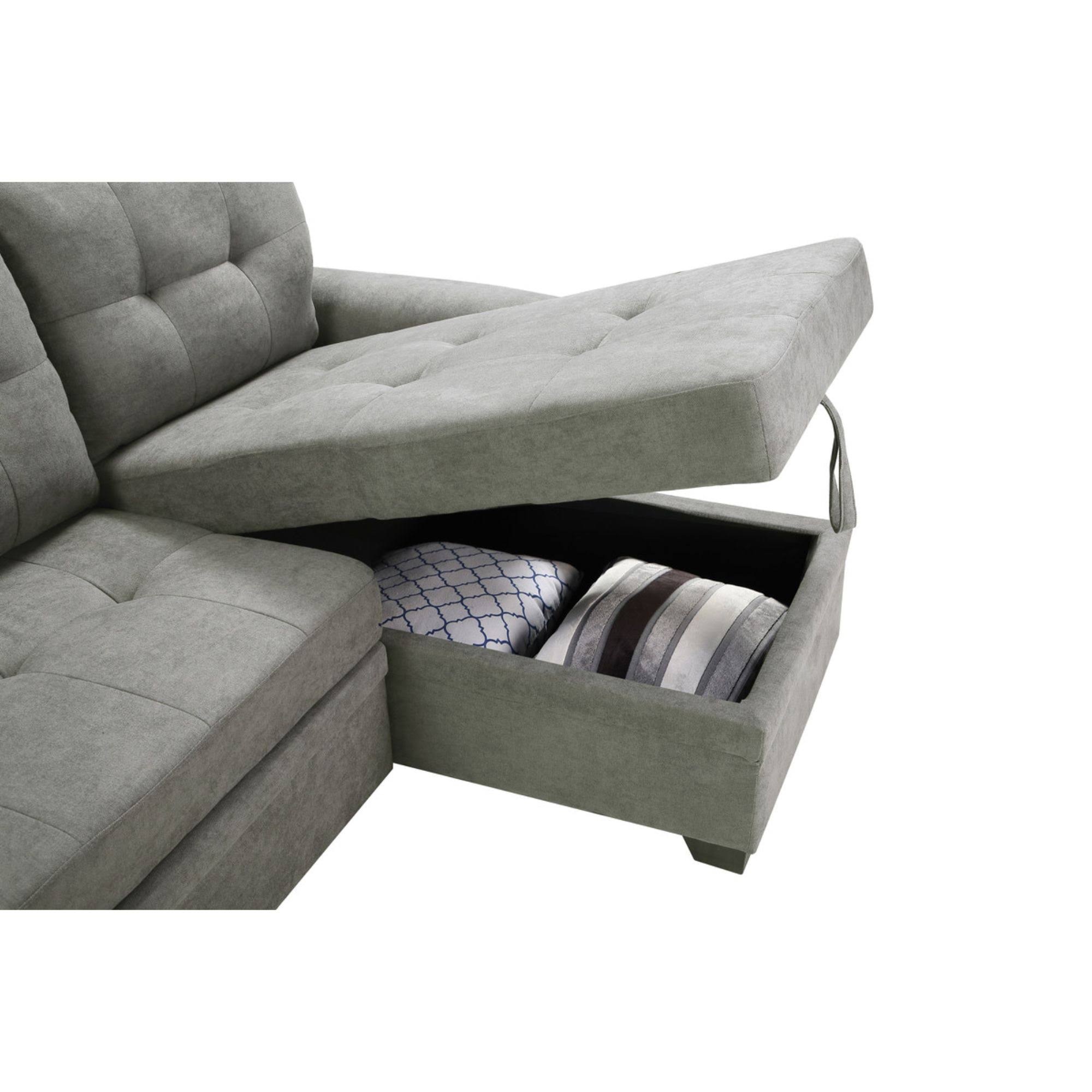 Lilola Home Lucca Light Gray Fabric Reversible Sectional Sleeper Sofa Chaise with Storage