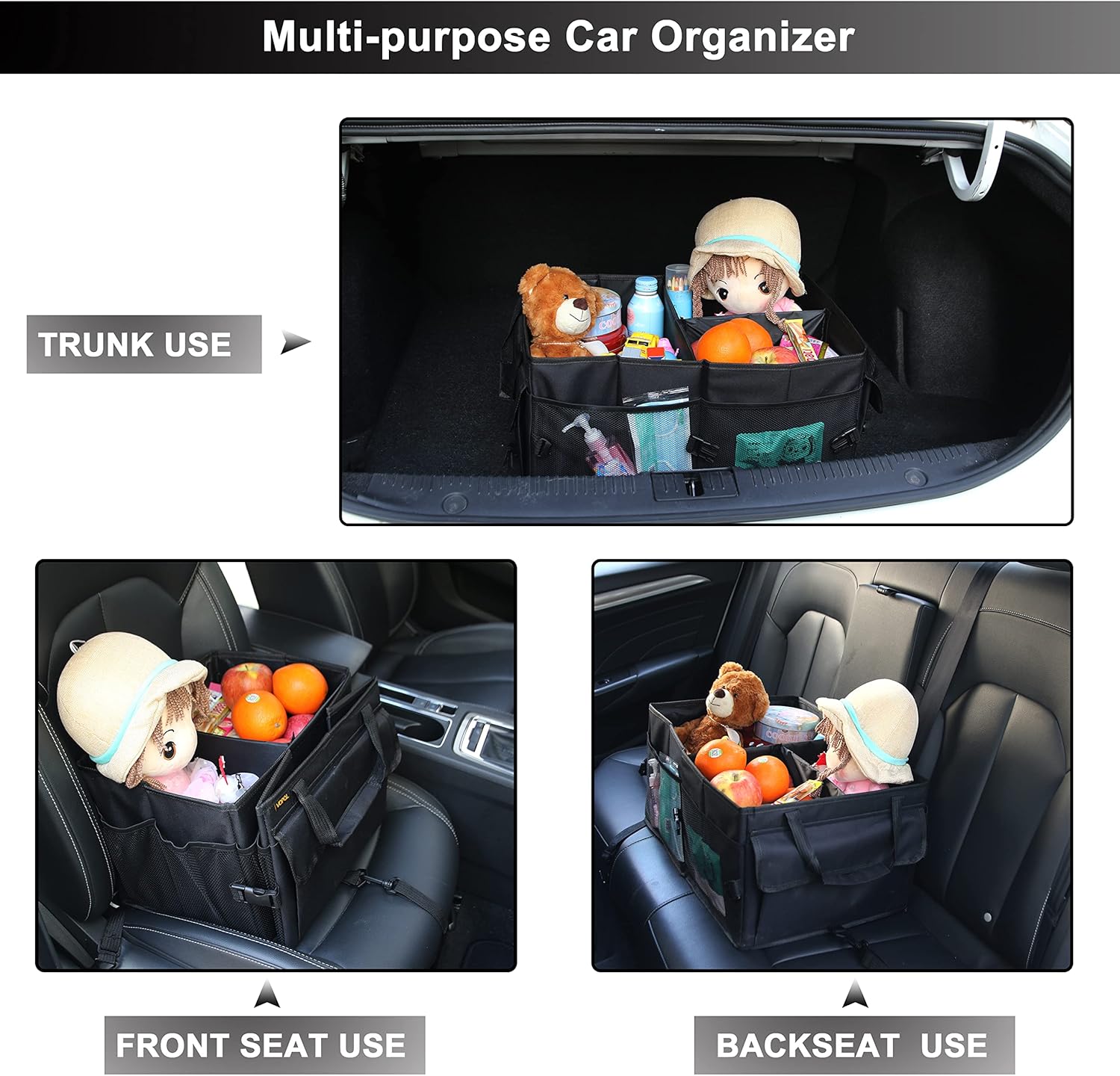VOPQL Trunk Organizer and Storage - Collapsible Portable Trunk Organizer, Multi-Compartment Automotive Consoles & Organizers, Durable Foldable Cargo Storage Box for All auto, SUV, Truck, Minivan