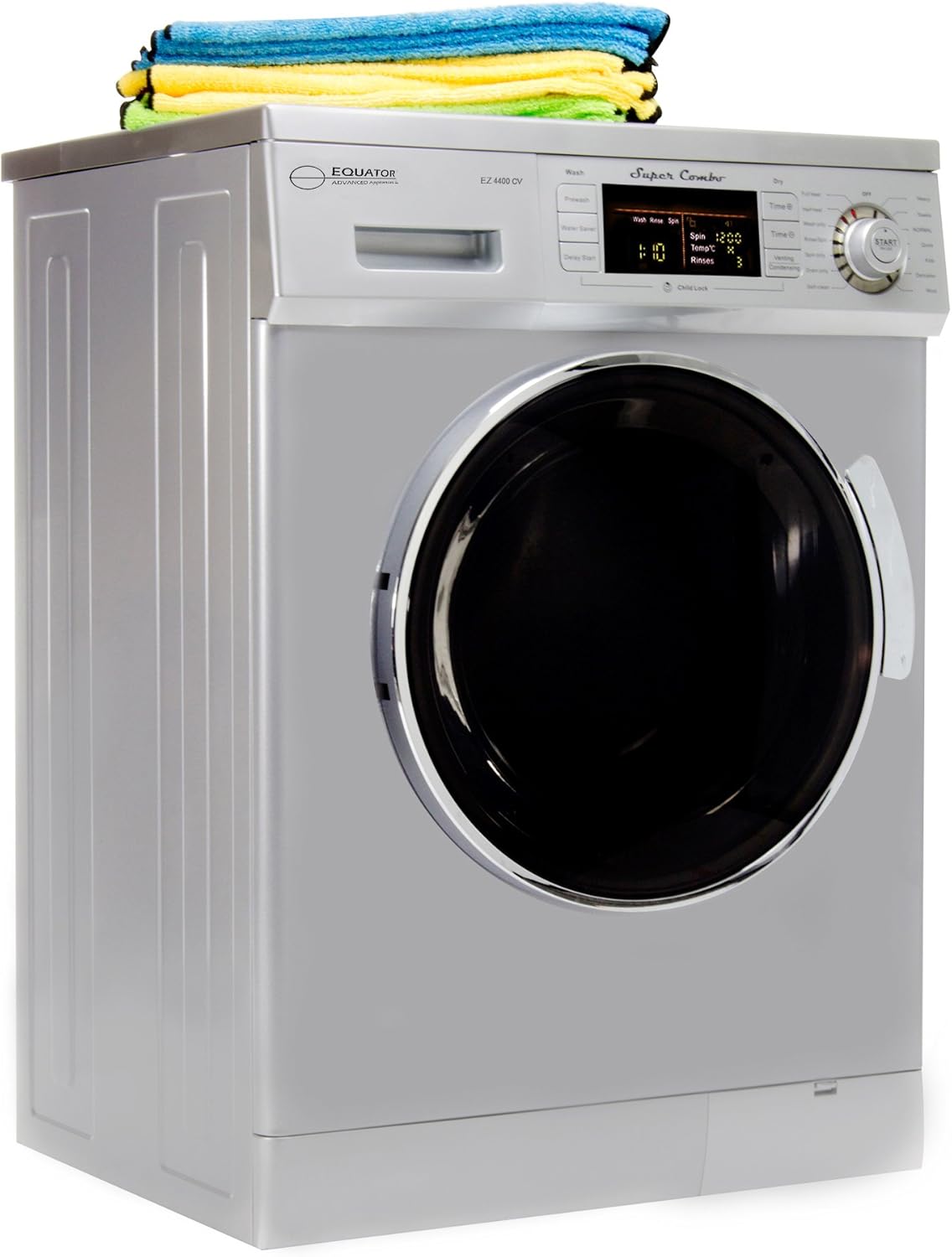 Equator All-in-one Compact Combo Washer Dryer 1200 RPM spin, Auto water level, Sensor Dry Optional Venting/Condensing in Silver; 2016 Model