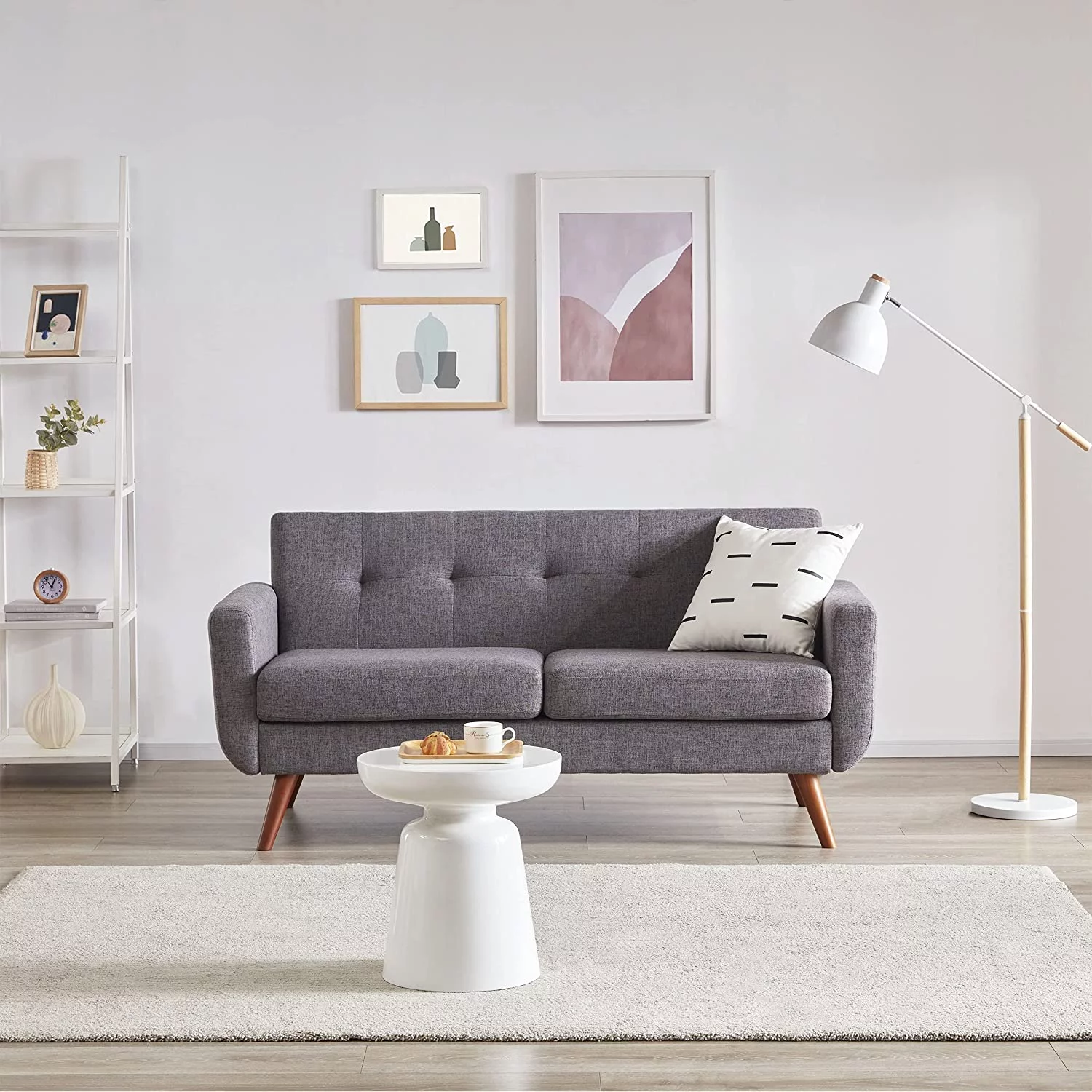 65" W Loveseat Sofa, Mid Century Modern Decor Love Seat Couches for Living Room, Button Tufted Upholstered Small Couch for Bedroom, Solid and Easy to Install