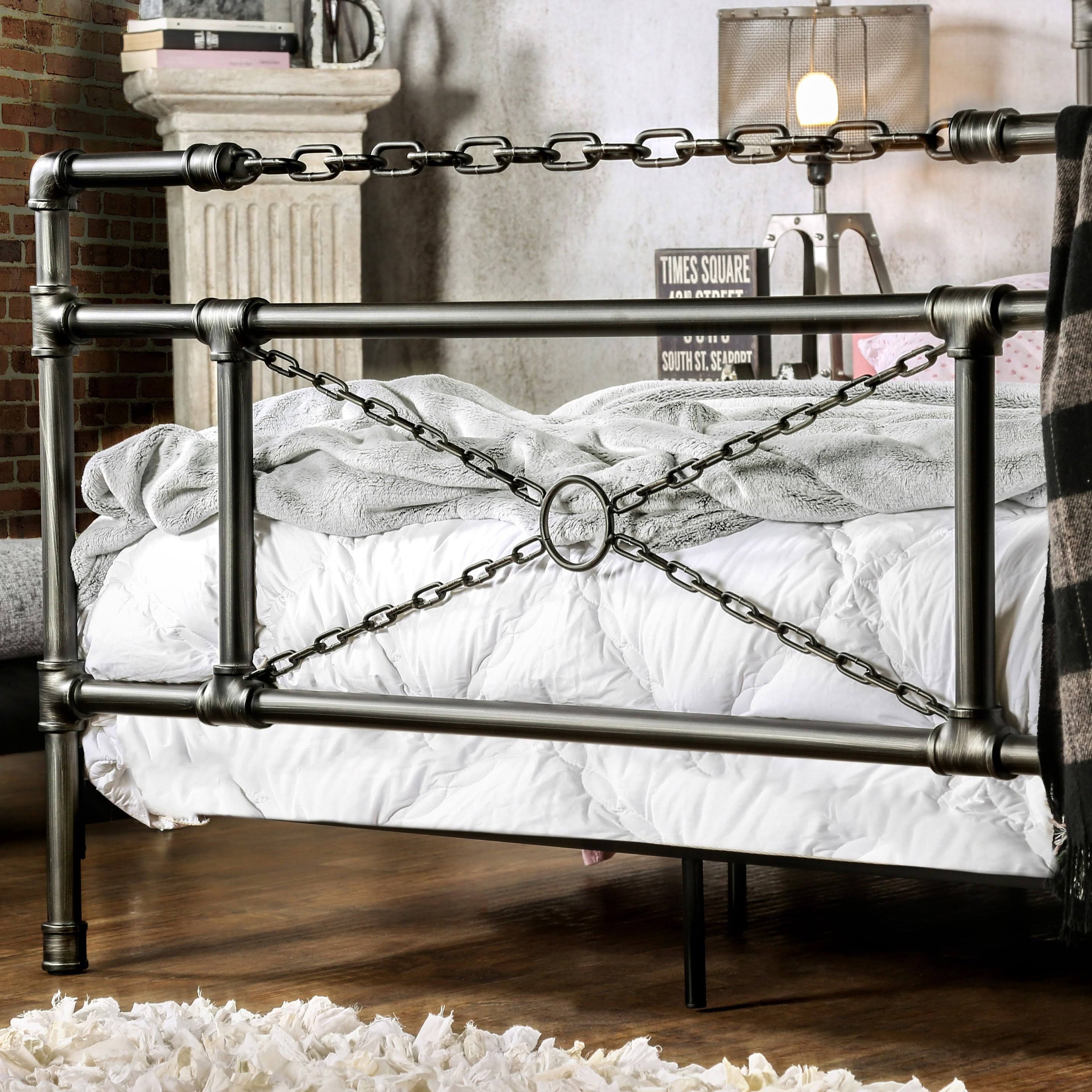 Furniture of America Porteno Industrial Brushed Silver Bed California King