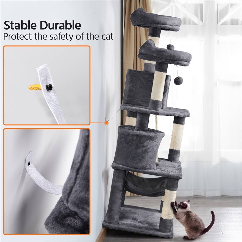 Smilemart 62.2x22 Double Condo Cat Tree and Scratching Post Tower Dark Gray