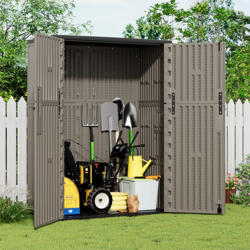 KINYING Horizontal Outdoor Storage Shed,47 Cu.ft Resin Outdoor Storage Cabinet Waterproof for Garden/Patio/Backyards