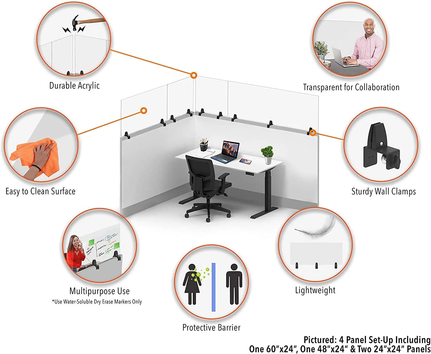Clear Cubicle Wall Extender | Single 60 In X 30 In Panel | Clamp On Shield & Sneeze Guard | Portable Desk Divider For Desk Walls & Cubicles | For Offices, Libraries & More
