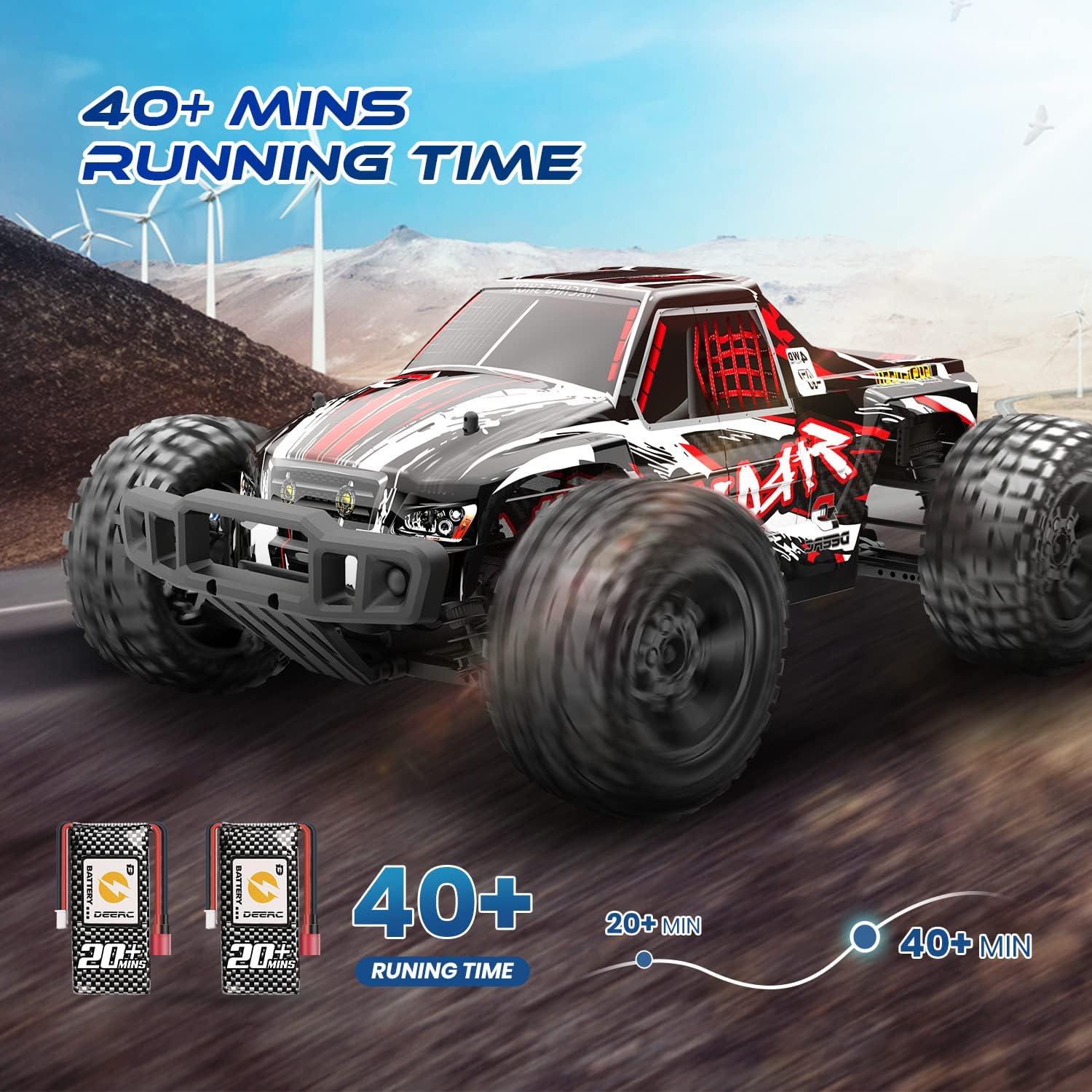 DEERC 9200E Large Hobby RC Cars, 48 KM/H 1:10 Scale Fast High Speed Remote Control Car for Adult Boy,Extra Shell 4WD 2.4GHz Off Road Monster RC Truck Toy All Terrain Racing,2 Batteries for 40 Min Play
