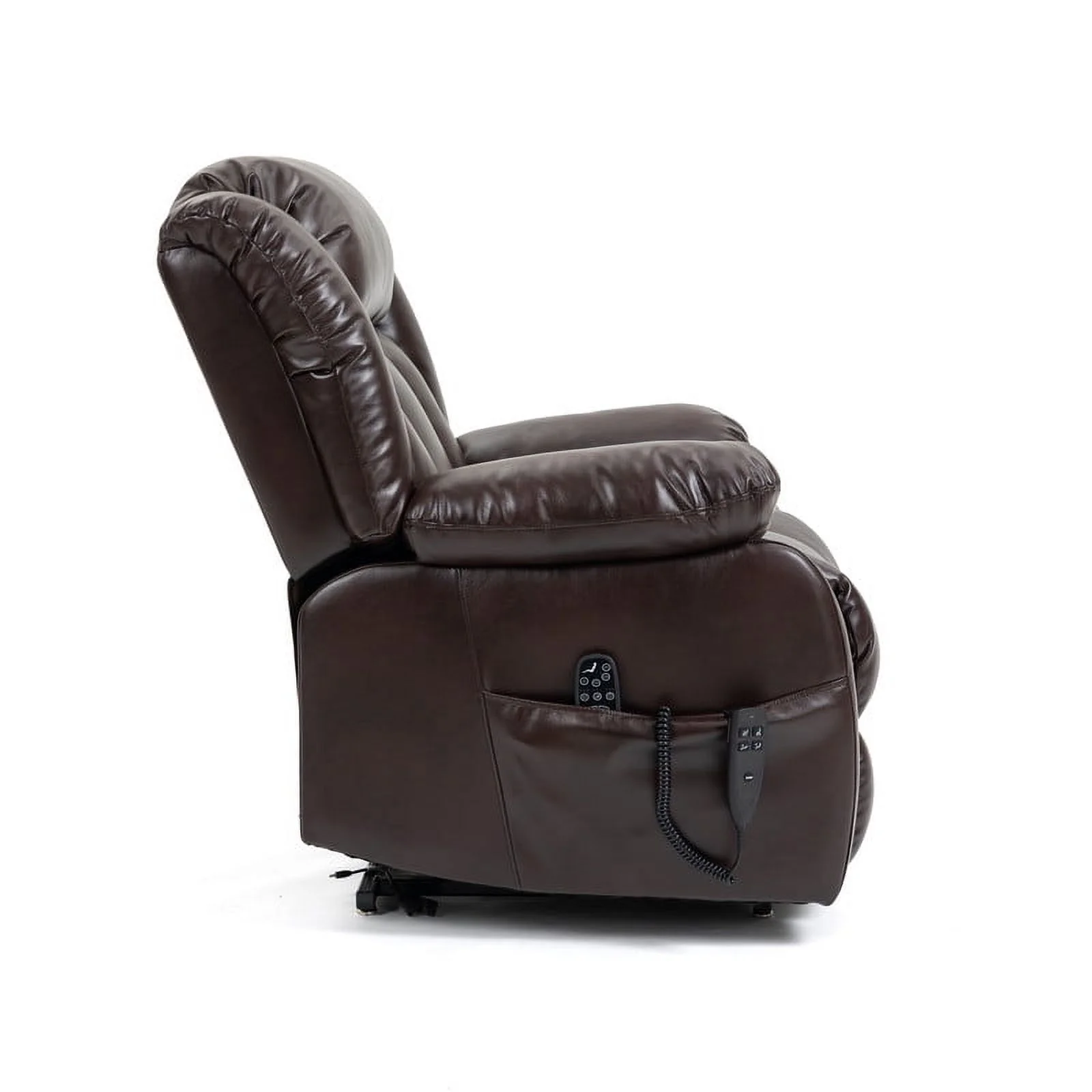 Oversized Dual Motor Lay Flat Power Lift Recliner Chairs for Elderly Adults,Deep Brown Leather Electric Recliners Chair with 8-Point Vibration Massage Lumbar Heating,2 Side Pocket,23" Seat Width