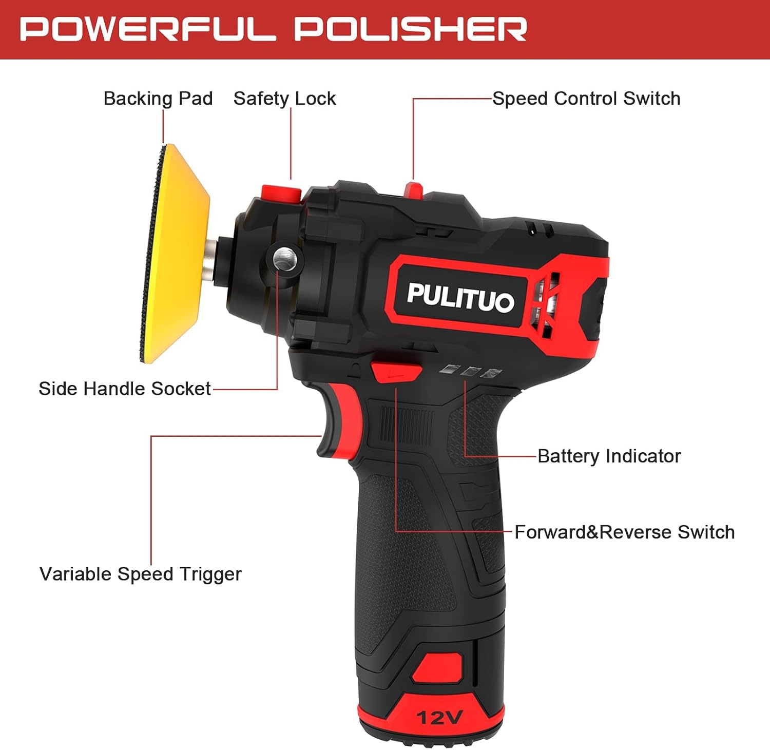 Cordless-Buffer-Polisher for Car-Detailing, 3 Inch Electric Power Polisher, 2600-7800 RPM, 12V 2.0Ah Battery and Fast Charger, 8 Polishing Pads, Mini Car Polisher Kit Pack of 2