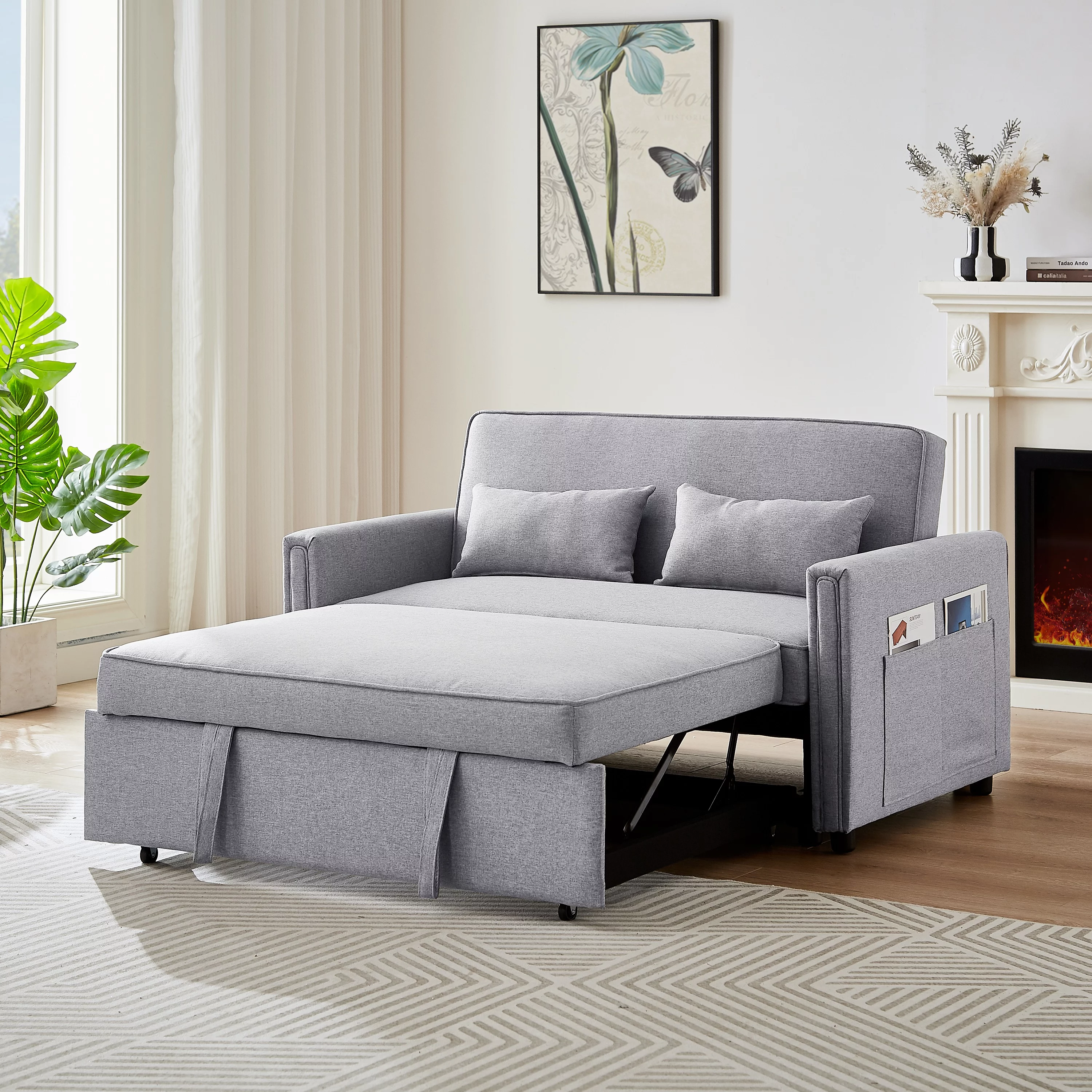 Momspeace Sleeper Sofa Bed, 54" Modern Sofa Couch 3 in 1 Convertible Pull Out Bed Loveseat For Living Room - Gray