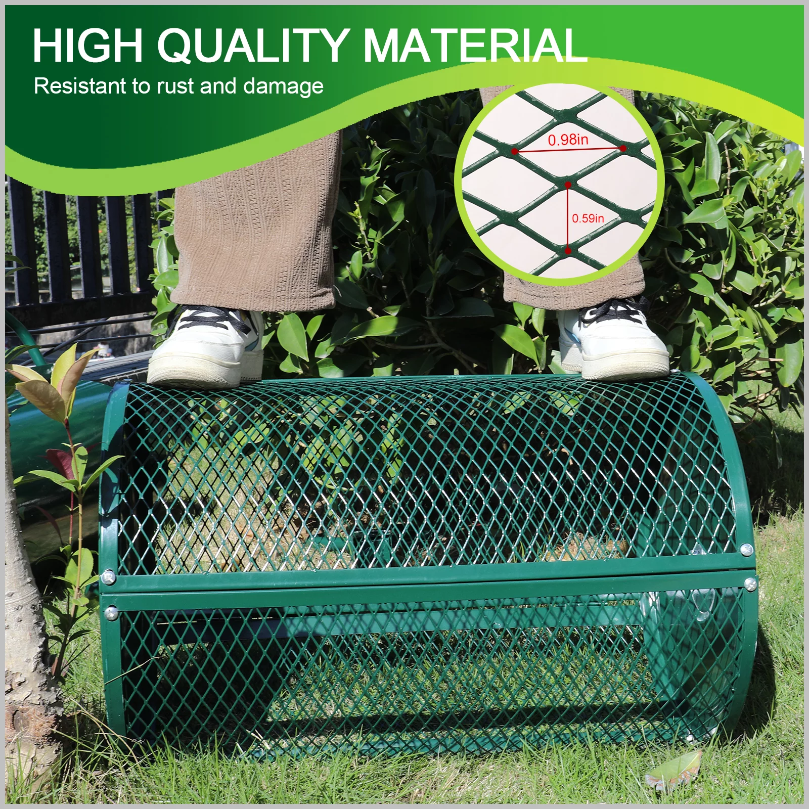 24" Compost Spreader, Aesraou Lightweight Manure Peat Moss Spreader with Upgrade T-Shaped Handle for Lawn and Garden Care Manure Spreaders Roller (Green-Small)