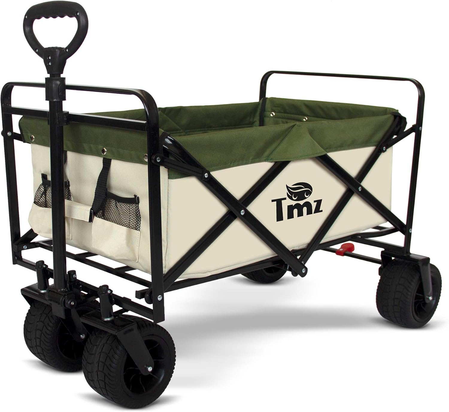 TMZ All Terrain Utility Folding Wagon, Collapsible Garden Cart, Heavy Duty Beach Wagon, for Shopping and Outdoor Activities (Black/Grey)