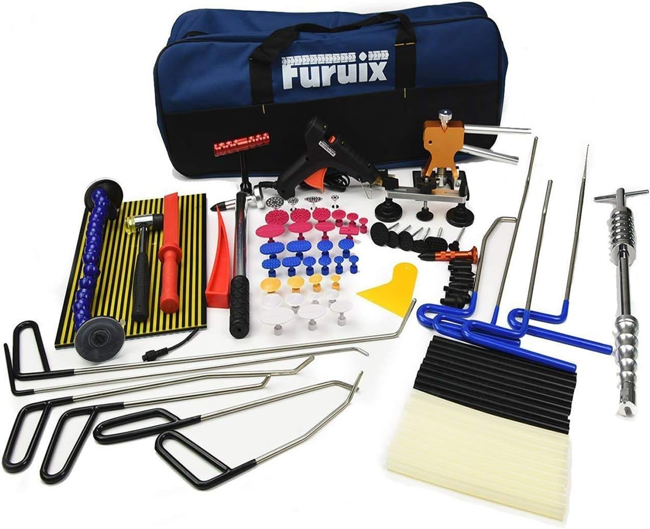 Furuix Car Dent Remover Paintless Dent Repair Kit/Paintless Dent Removal Rods Dent Puller Dent Lifter Paintless Dent Repair Light Slide Hammer Dent Glue Kit