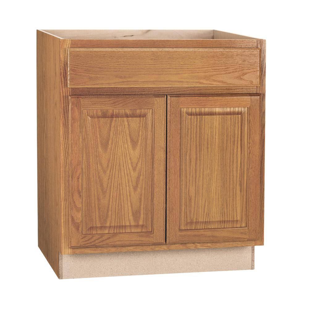 Hampton Bay KSB30-MO Hampton Assembled 30x34.5x24 in. Sink Base Kitchen Cabinet in Medium Oak