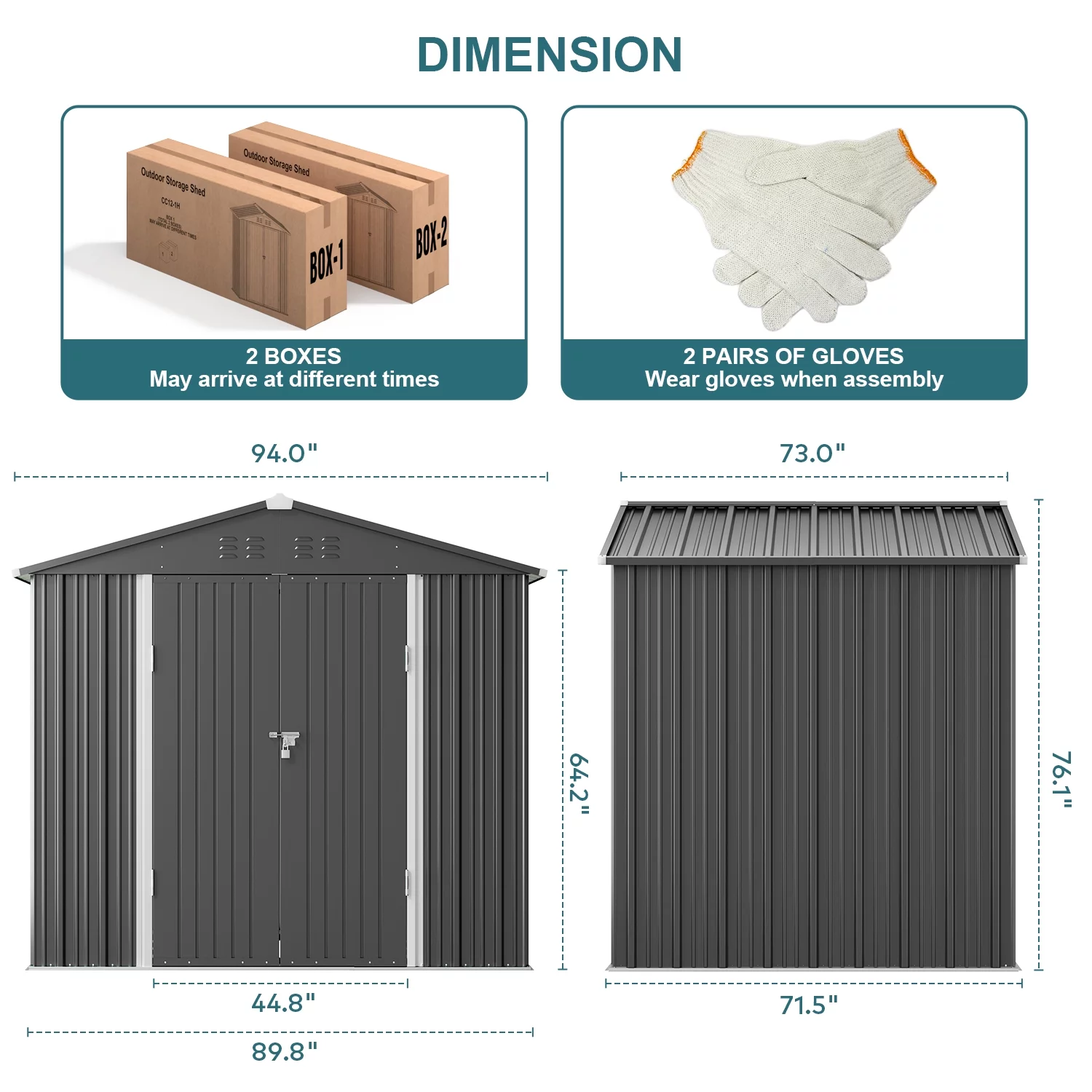 Aiho 8' x 6' Shed, Outdoor Storage Shed with Metal Base Frame & Air Vent & Lockable Doors for Garden and Backyard - Gray - Curated Treasures Market