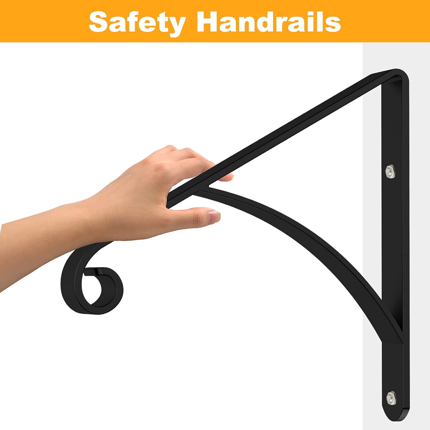 Handrails for Outdoor Steps Stair Railing Kit Black Metal Handrail Bracket Picket Fits 1 to 2 Step Wrought Iron Safety Staircase Handrails (Z-2)