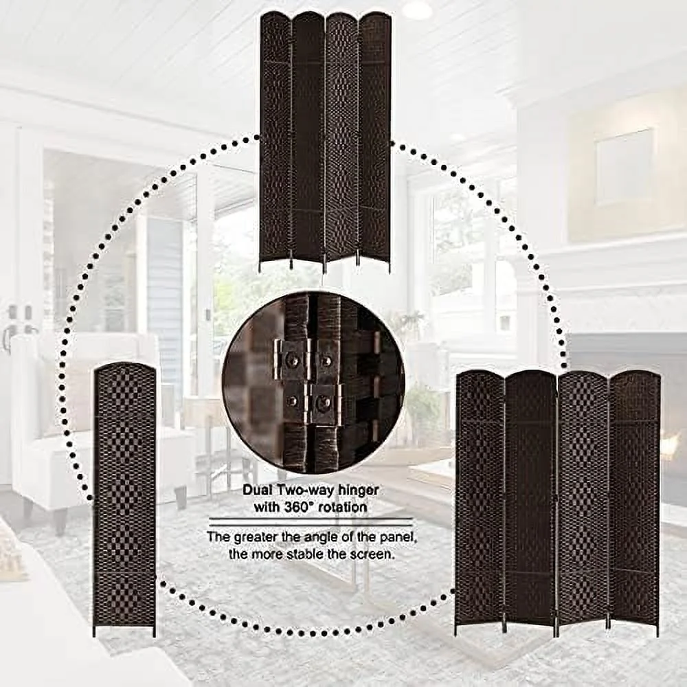 JDZHAPPYLIFE RHF 6 ft. Tall 16" Wide- Weave Fiber Room Divider Double Hinged 6 Panel Room Divider/Screen  Room Dividers and Folding Privacy Screens 6 Panel  Freestanding Room Dividers - Curated Treasures Market