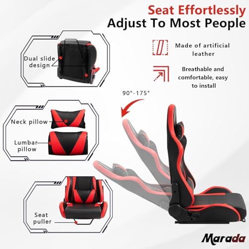 Marada Racing Sim Cockpit Stand with comfortable Seat Fit for Logitech/Fanatec/Thrustmaster G27 G923 G920,Large Round Tube&Adjustable Professional Driving Race Mount,Wheel Pedal Handbrake Not Included