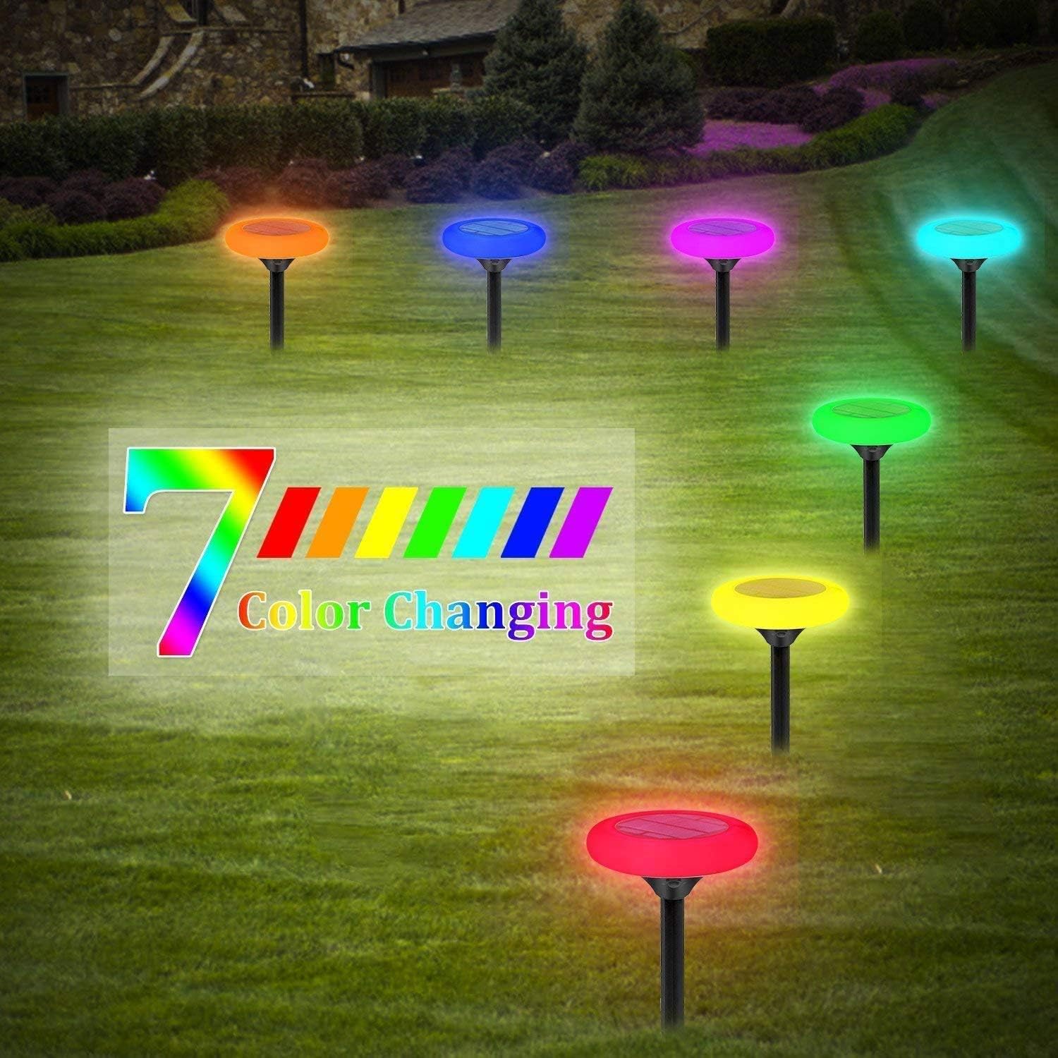 Colourful Solar Lights Outdoor,Fatpoom 7 Color Solar Pathway Lights Outdoor Garden Lights Landscape Lighting Weatherproof Auto On/Off for Garden Lawn Patio Yard Walkway Sidewalk Driveway (4Pack)