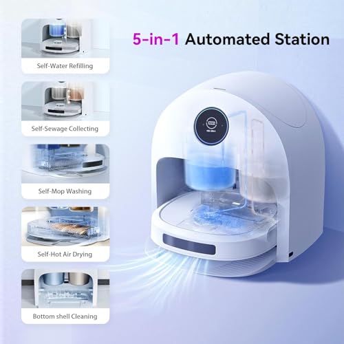 XWOW R2 Robot Vacuum and Mop Combo with Real-Time Cleaning Crawler Mop, Robot Vacuum Cleaner with Laser Obstacle Avoidance LDS Lidar Navigation, Self Cleaning Dock Self Filling Washing and Drying