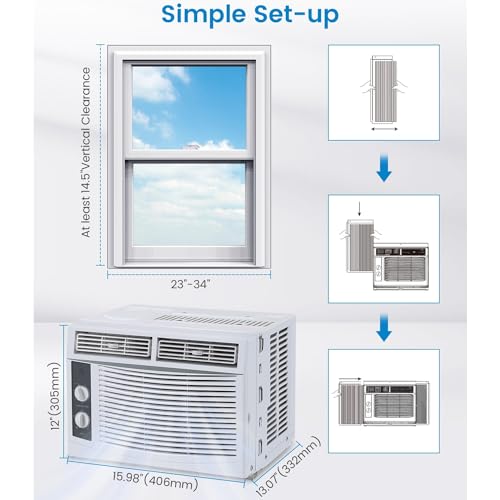 5,000 BTU Window Mounted Air Conditioner, AC Unit Cools Up to 150 Sq. Ft., Quiet 51dBA Window AC Unit with Easy-to-Use Mechanical Controls and Washable Filter, 30% Faster Cooling S