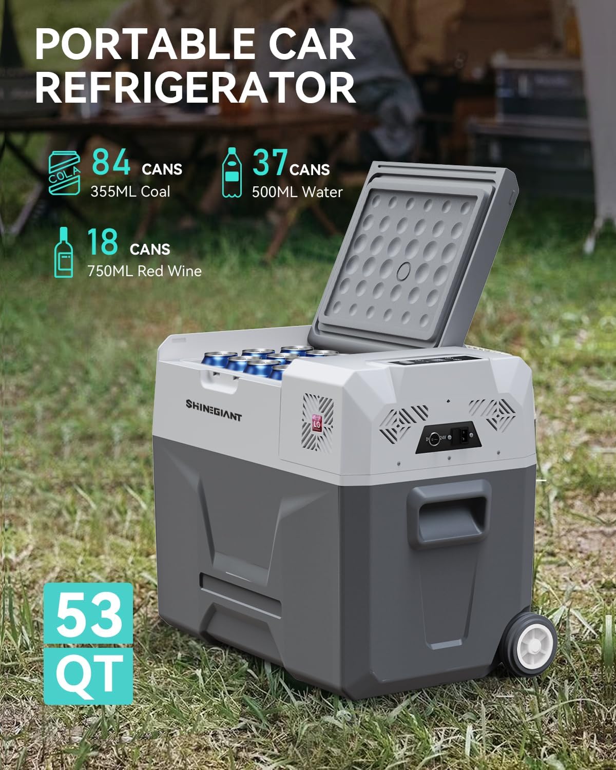 12 Volt Car Refrigerator, 53 Quart(50L) Portable Freezer Electric Cooler -4℉~68℉, Car Fridge 12/24V DC & 120-240V AC Portable Refrigerator, 12V Fridge for Car, Travel, Camping, Outdoor