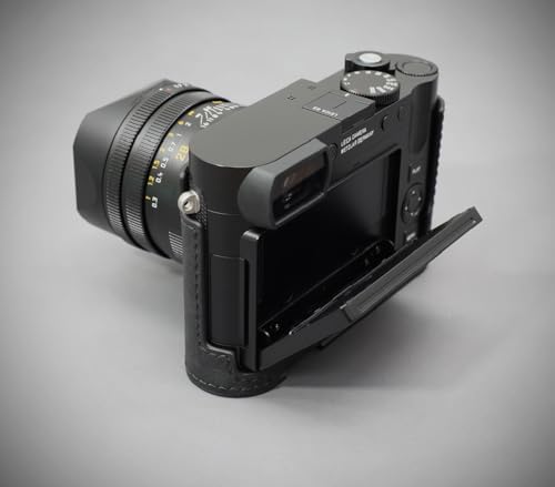 LIM'S Genuine Italy Leather Camera Half Case Metal Grip Dovetail Plate Handmade for Leica Q3 Q3 43 [All Black]