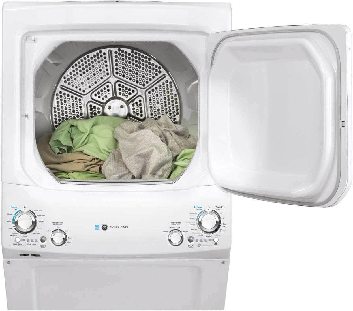 GE GUD27GESNWW 27" Gas Laundry Center with 3.8 cu. ft. Washer Capacity and 5.9 cy. ft. Dryer Capacity in White