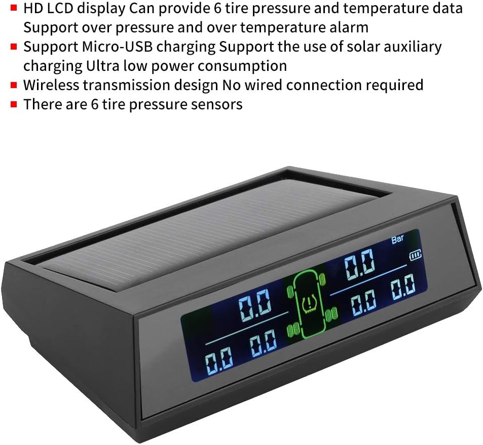 KIMISS Solar Power TPMS, Tire Pressure Monitor System Solar Powered TPMS Detector with LCD 6 External Sensor for RV Pack of 2