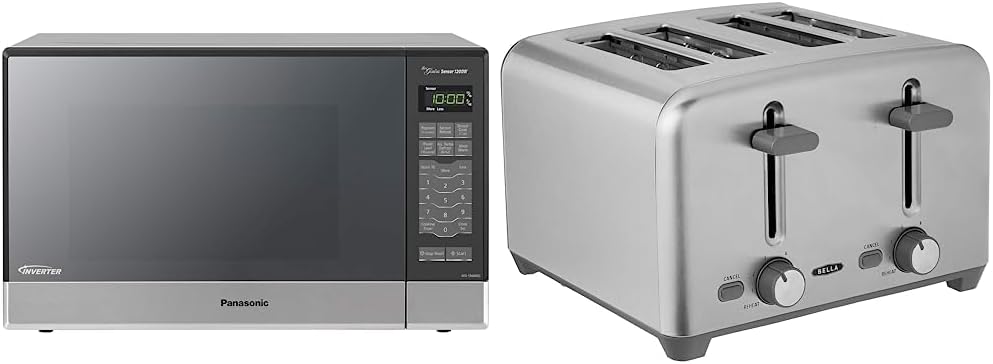 Panasonic Microwave Oven NN-SN686S Stainless Steel Countertop/Built-In with Inverter Technology and Genius Sensor, 1.2 Cubic Foot, 1200W | BELLA 4 Slice Toaster with Auto Shut Off - Extra Wide Slots