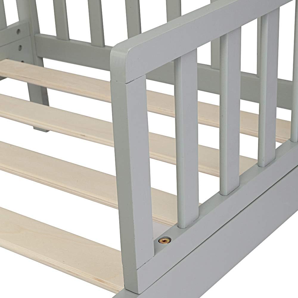 Toddler Bed, Wooden Baby Children Canton Toddler Bed Children Bedroom Furniture with Two Side Safety Guardrails, Gray