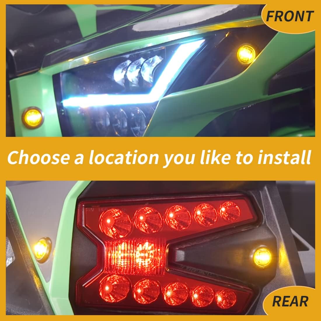 UTV/ATV Turn Signal Kit, Universal Turn Signal Assemblies with Amber LED lights, Horn and Toggle Switch Compatible with Honda Pioneer, Polaris RZR, Can-Am, Yamaha Rhino, Kawasaki