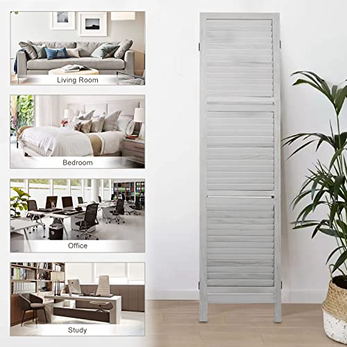Room Divider with Shelves, Privacy Screen, Room Dividers and Folding Privacy Screens, 5 Panel Wood Temporary Wall Partition Separation Separator, Coconut