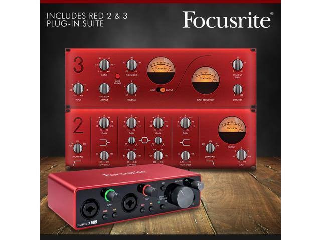 Focusrite Scarlett 2i2 2-in 2-OUT USB Recording Audio Interface (3rd Generation) + Samson SR360 Over-Ear Dynamic Headphones, Cab