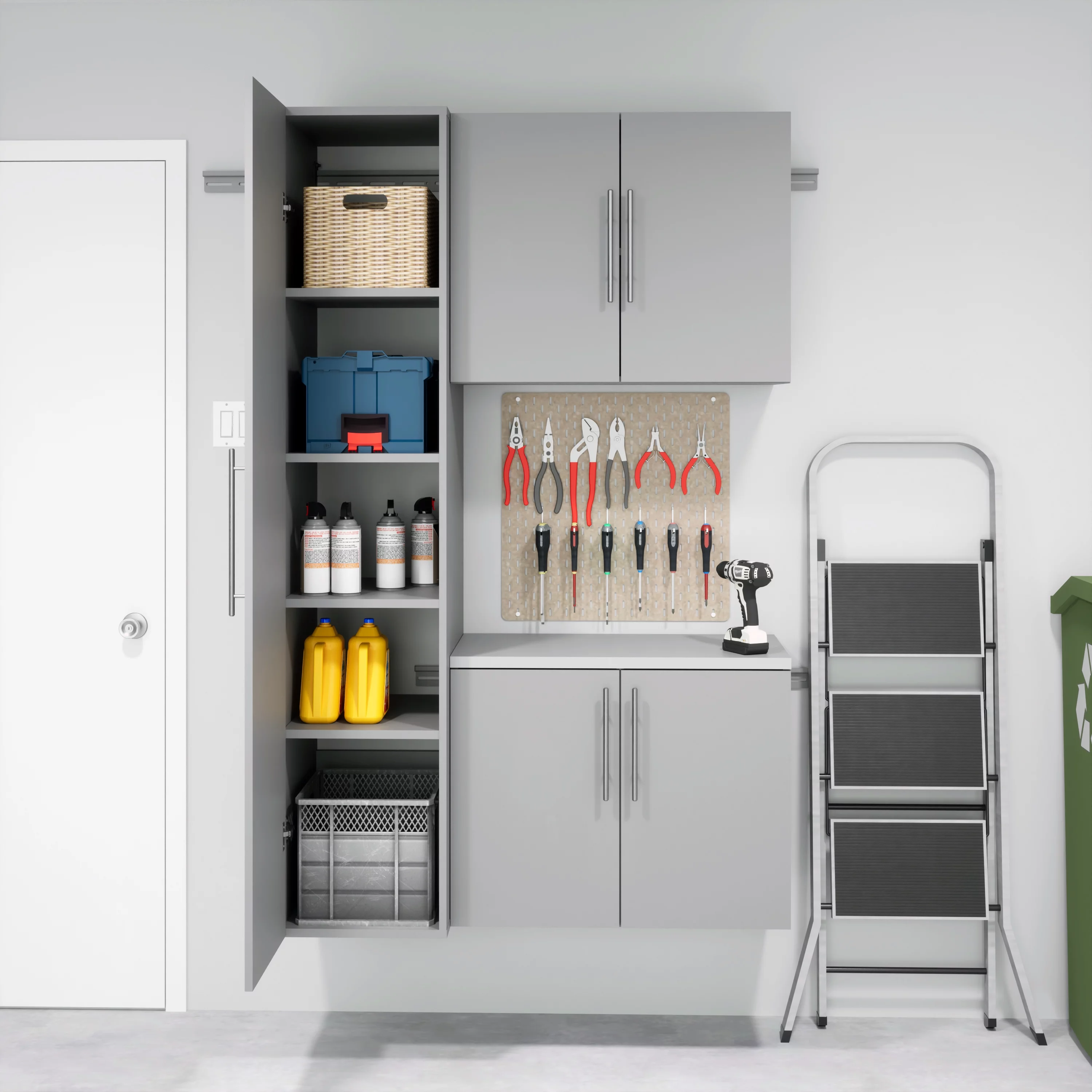 Prepac HangUps Narrow Wall Mounted Garage Storage Cabinet, 18" W x 72" H x 20" D, Light Gray
