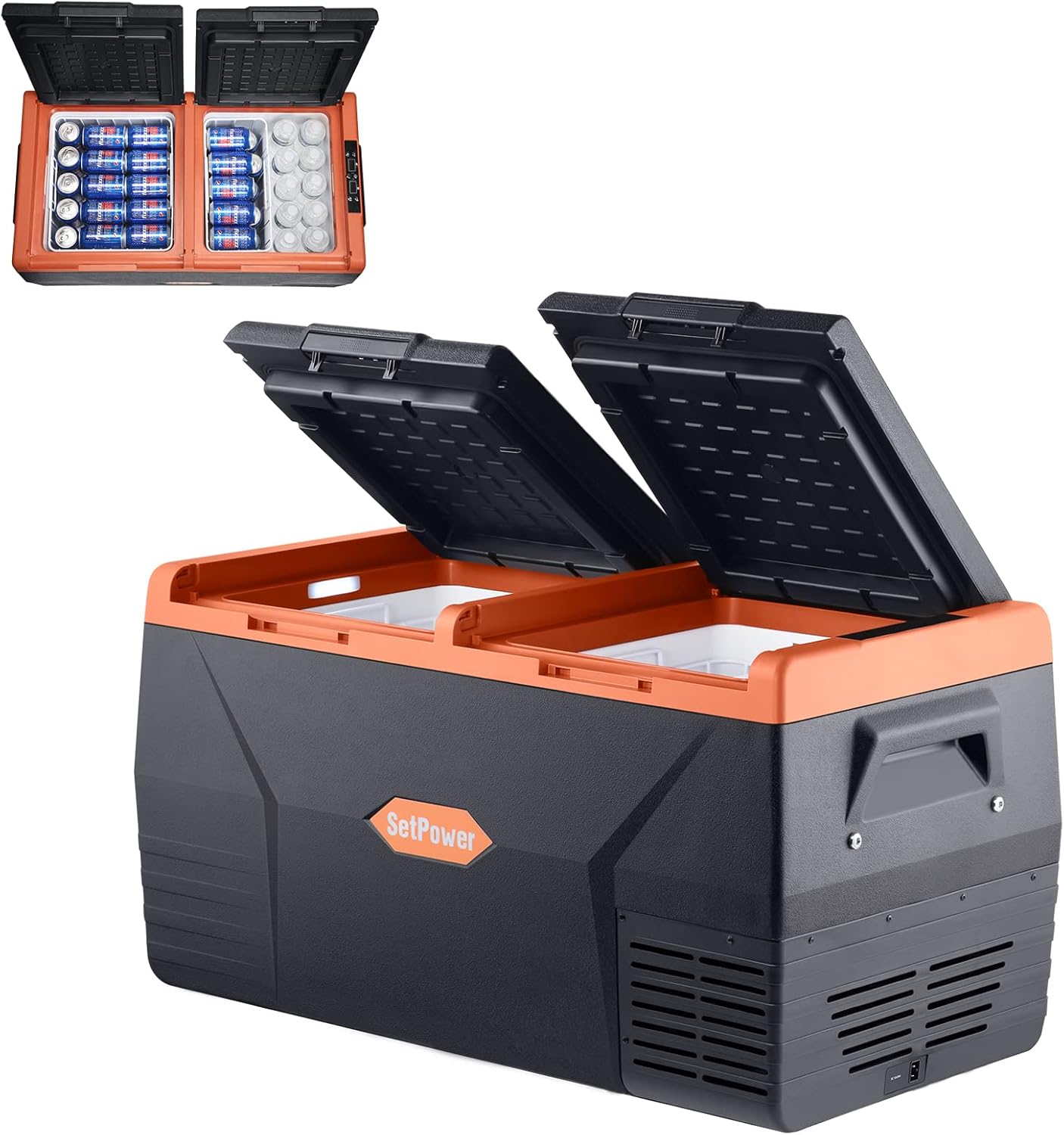 SetPower 79.3 Quart(75 Liter) Dual Zone 12 Volt Refrigerator, Independent Temp Control for Every Single Zone, Fast Cooling from 50℉ to -4℉, DC 12/24V For Car, AC 110/240V For Household, Portable Fridge/Freezer for Car, RV, Camping, Truck, Van, Semi,