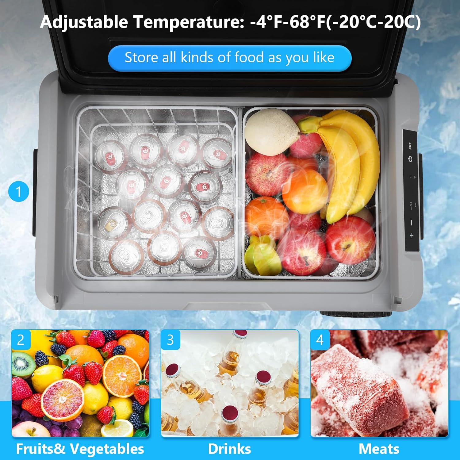 Towallmark Portable Refrigerator, Portable Freezer, 37 Quart(35L) Electric Cooler, -4℉-68℉Car Refrigerator, 12/24V DC Cable & 110/240V AC, Car Fridge for Camping, Truck, RV, Travel, Fishing