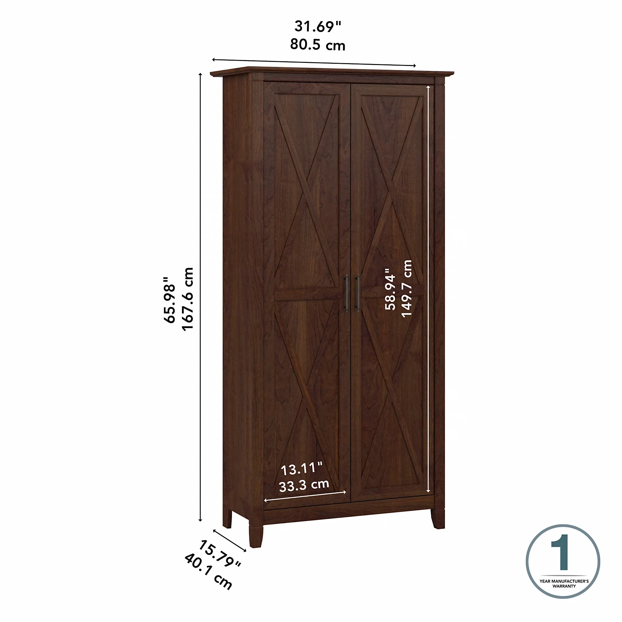 Bush Furniture Key West Tall Bathroom Storage Cabinet with Doors, Bing Cherry