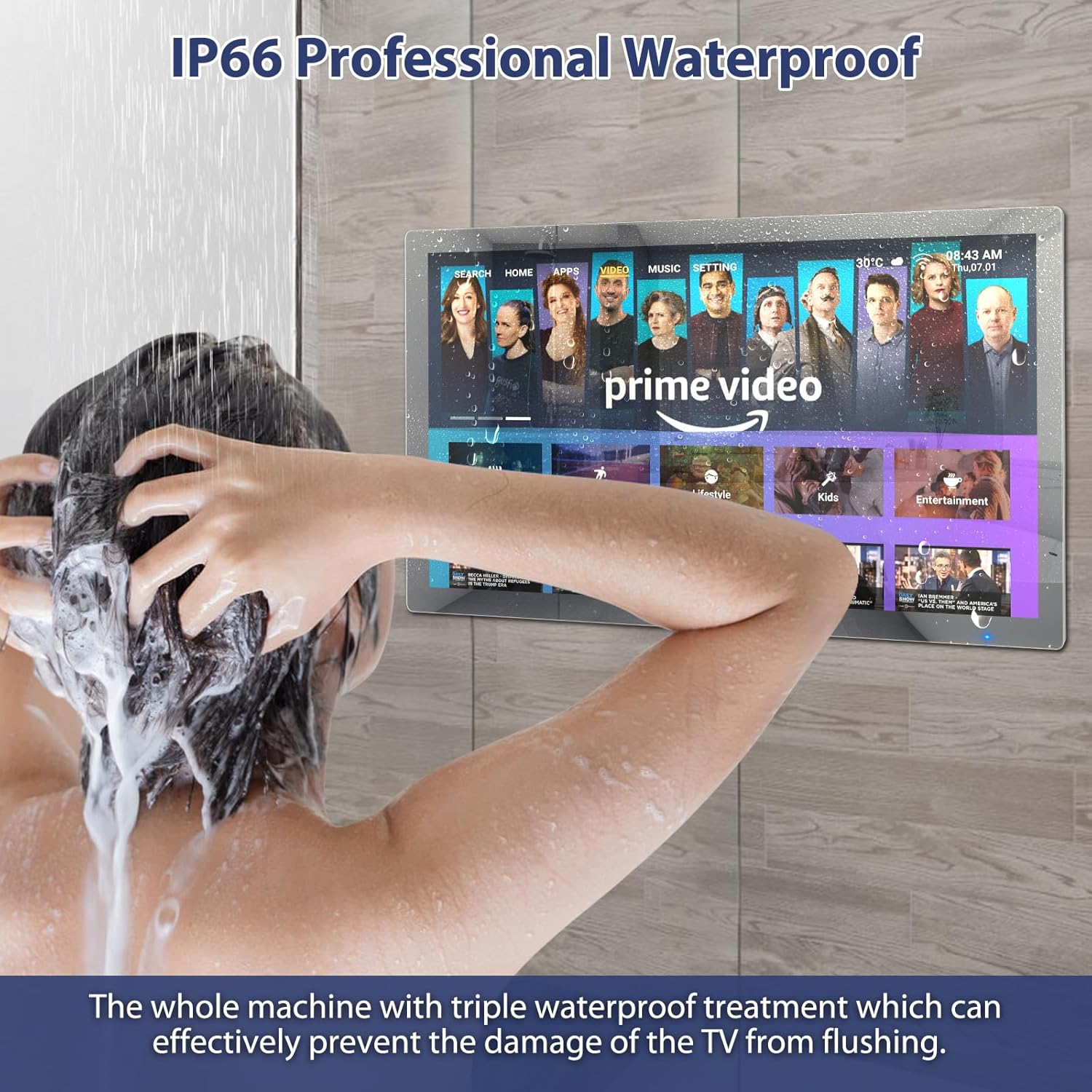 Haocrown 32 Inch Smart Bathroom TV 4K Ultra HD Android TV IP66 Waterproof Smart Mirror TV Google Assistant Built-in with Voice Remote,ATSC Tuner, Suitable for Bathroom Sauna(Silver Frame,2024 Model)