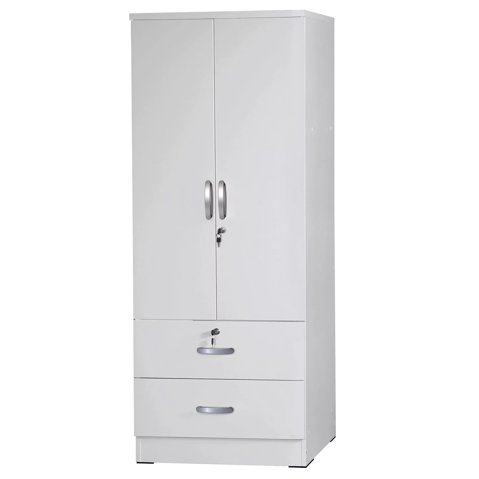 Better Home Products Grace Wood 2-Door Wardrobe Armoire with 2-Drawers in White