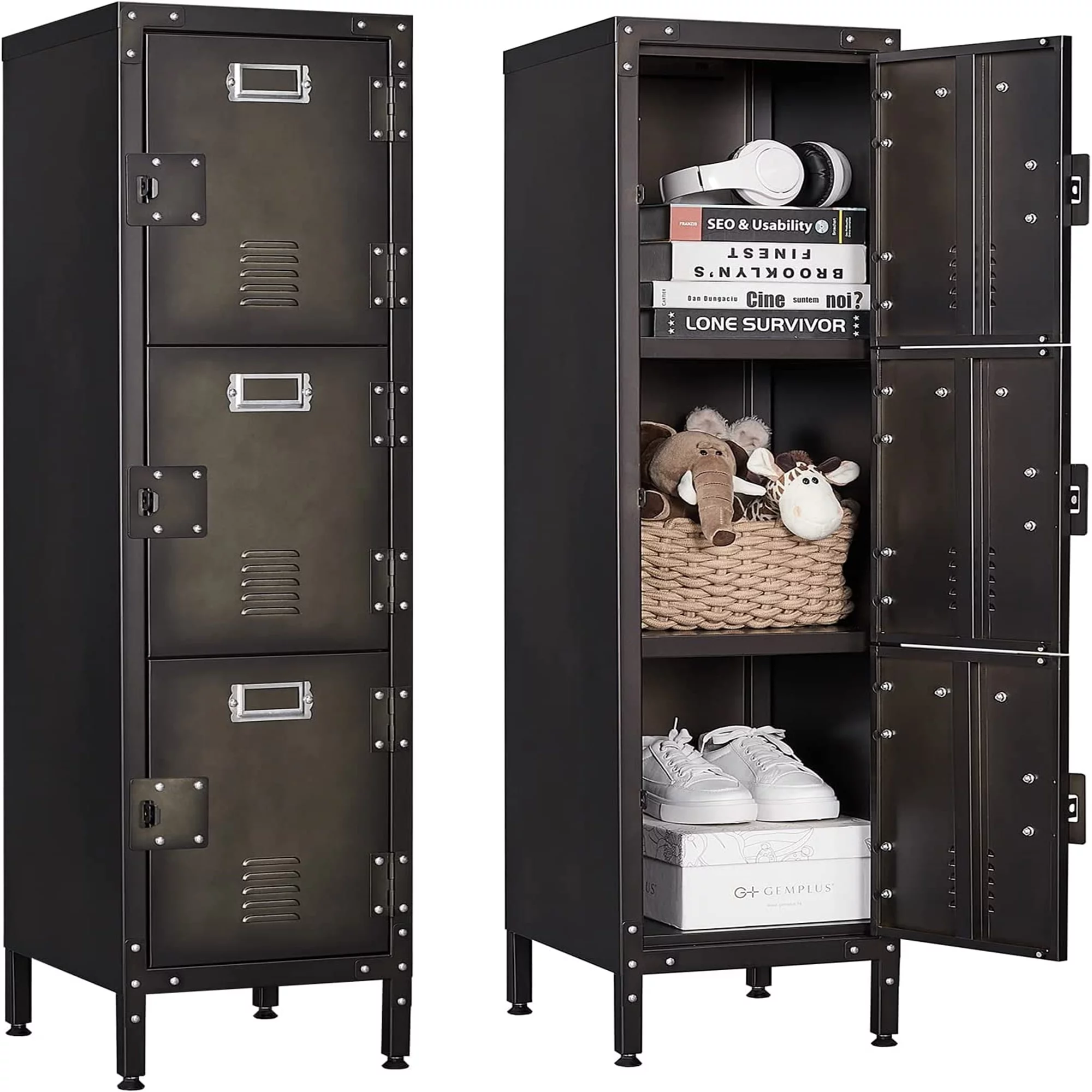 STANI Metal Storage Cabinet, Storage Locker Employees Locker with 6 Doors, 47 Height Steel Cabinet with Lockable Doors, Storage Cabinet with Adjustable Feet for Home Office Gym Clothes