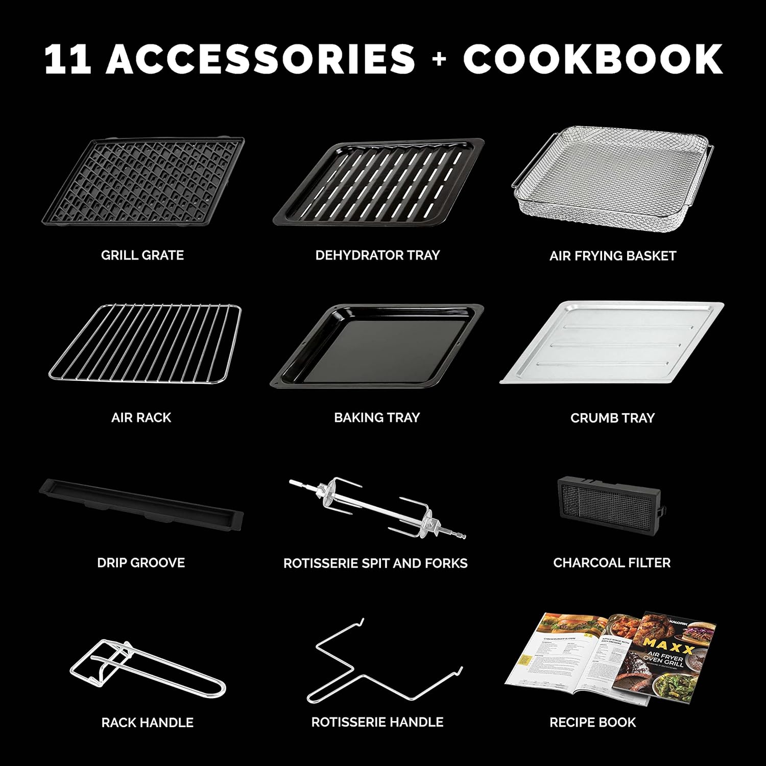 Kalorik MAXX® AFO 47631 SS AS SEEN ON TV Air Fryer Oven Grill (26 Qt) Digital Smokeless Indoor Grill and Air Fryer Oven Combo with 11 Accessories, Authentic BBQ, Rotisserie, and More | 1700W | Black & Stainless Steel