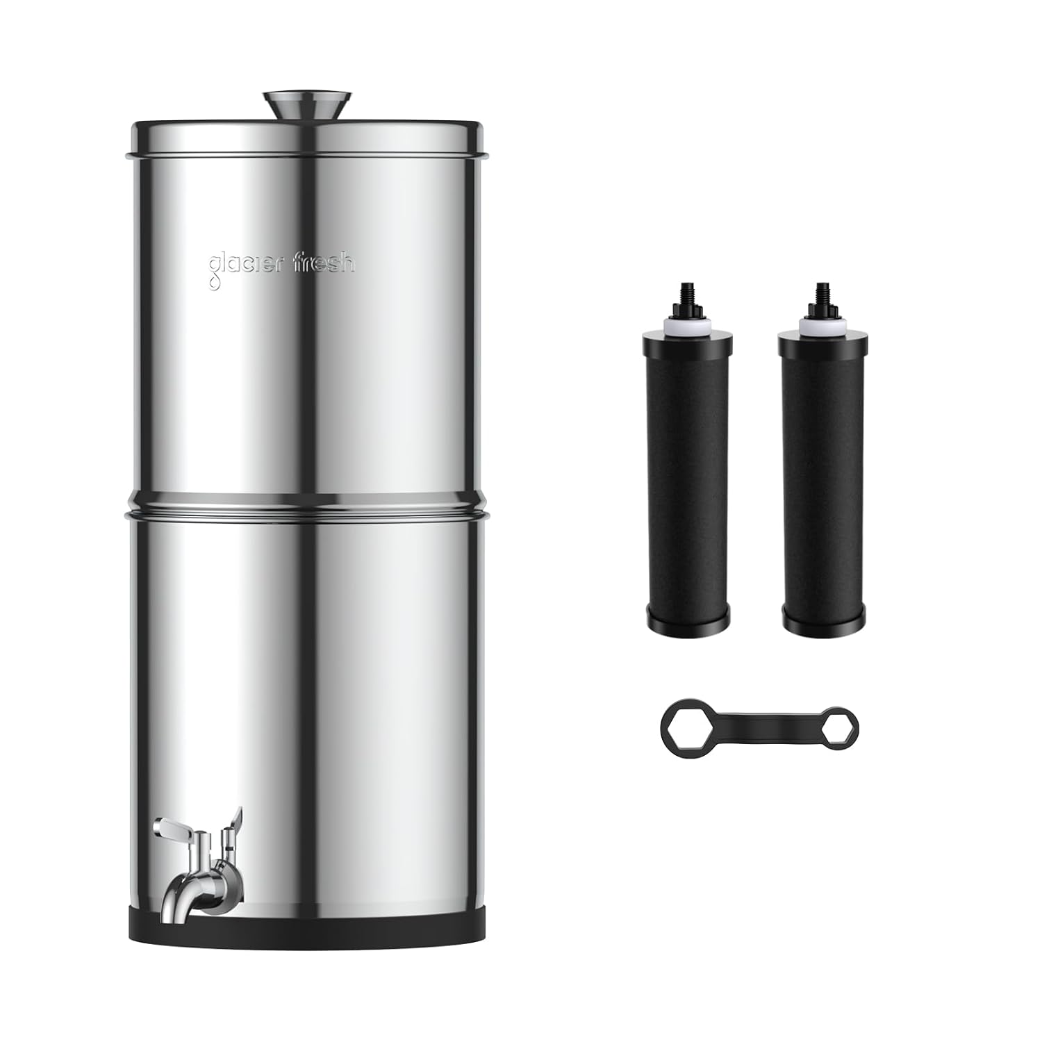 GLACIER FRESH Gravity-fed Water Filter System, 2.25G Stainless-Steel System with 5 Filters