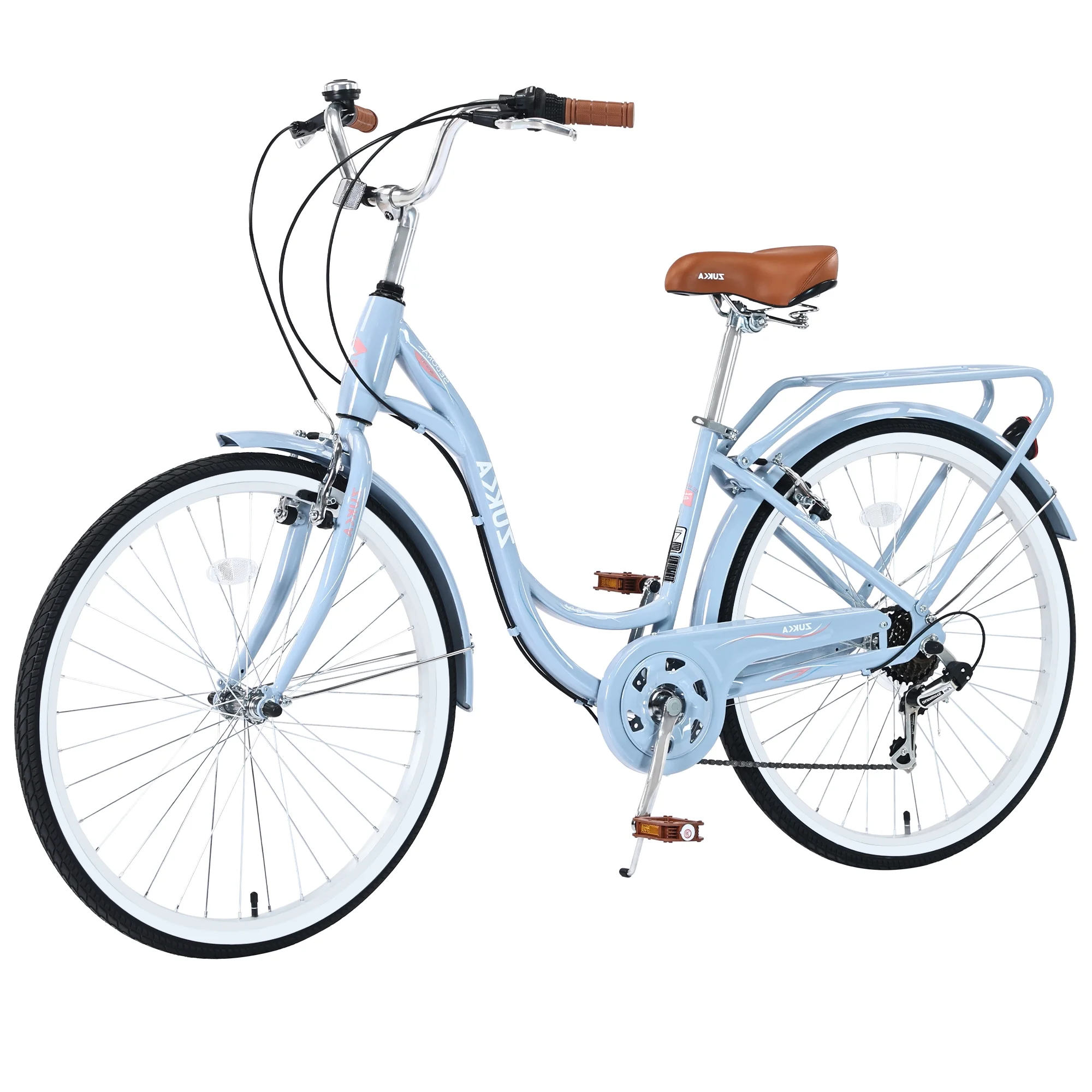 26 Inch Women's Beach Cruiser Bike with Rear Rack 7 Speeds Commuter Bike High-Carbon Steel Frame, Ladies Bicycle Blue - Curated Treasures Market