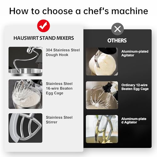 Hauswirt Stand Mixer, LED Smart Touchscreen Dough Mixer, 5.3Qt Mixers Kitchen Electric Stand Mixer, 11speeds 3-In-1 Kitchen Bread Mixer with Stainless Steel Egg Whisk, Dough Hook, Beater