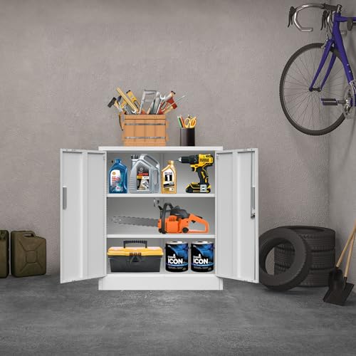 Metal Storage Cabinet, 71" H Locking Cabinet with 5 Adjustable Shelves for Garage, Classroom, School, Home, Office, Pantry-Black