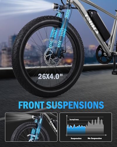 Racer Plus Adult Electric Bicycle, Peak 1000W Motor Electric Bike for Adults, Up to 28MPH 65Miles, 26x4.0 Fat Tire Electric Mountain Bike with 48V 13AH Battery, 7 Speed Front Suspension E Bike