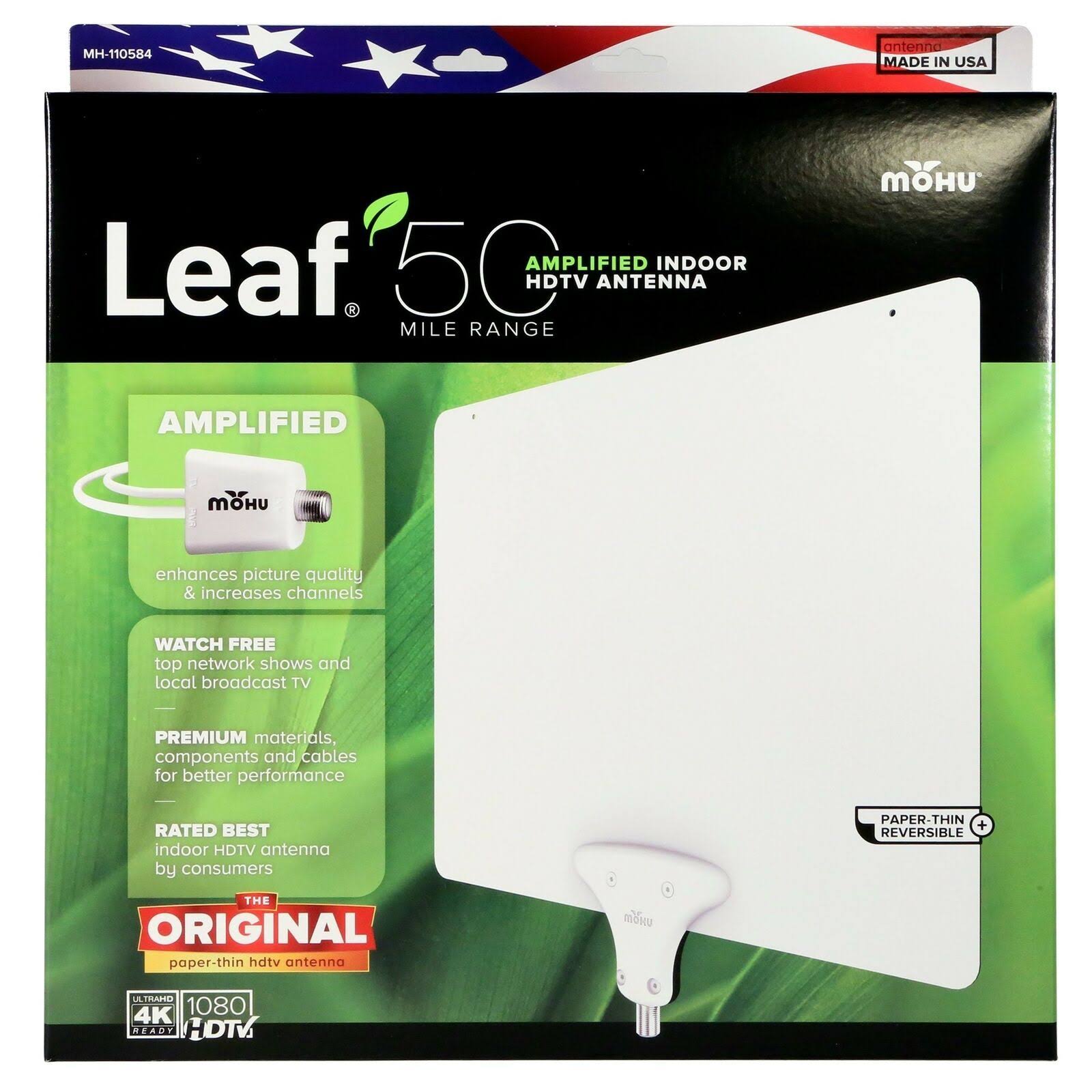 Mohu Leaf 50 TV Antenna, Indoor, Amplified, 50 Mile Range