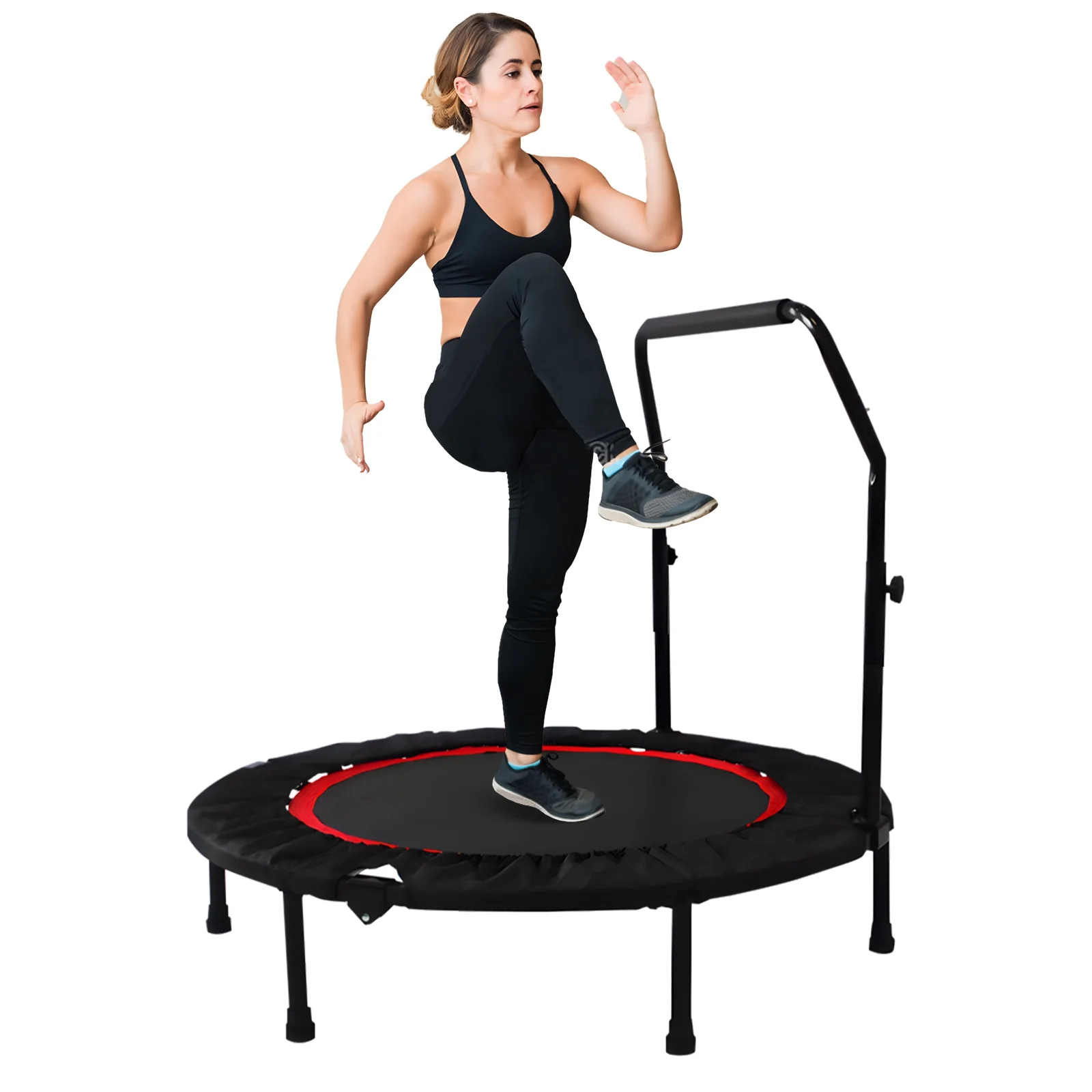 JSTUOKE 40 660lbs Fitness Mini Trampoline, Exercise Rebounder Mini Trampoline for Adults, Foldable with Adjustable Handle and 6 Support Legs